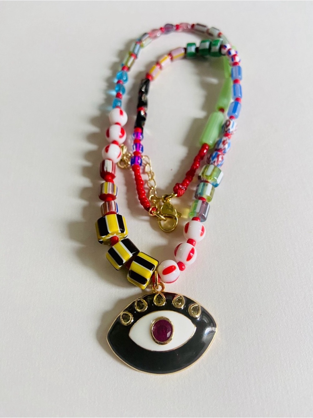 Vibrant bohemian Beaded cz Evil Eye Pendant Necklace - Multicolor